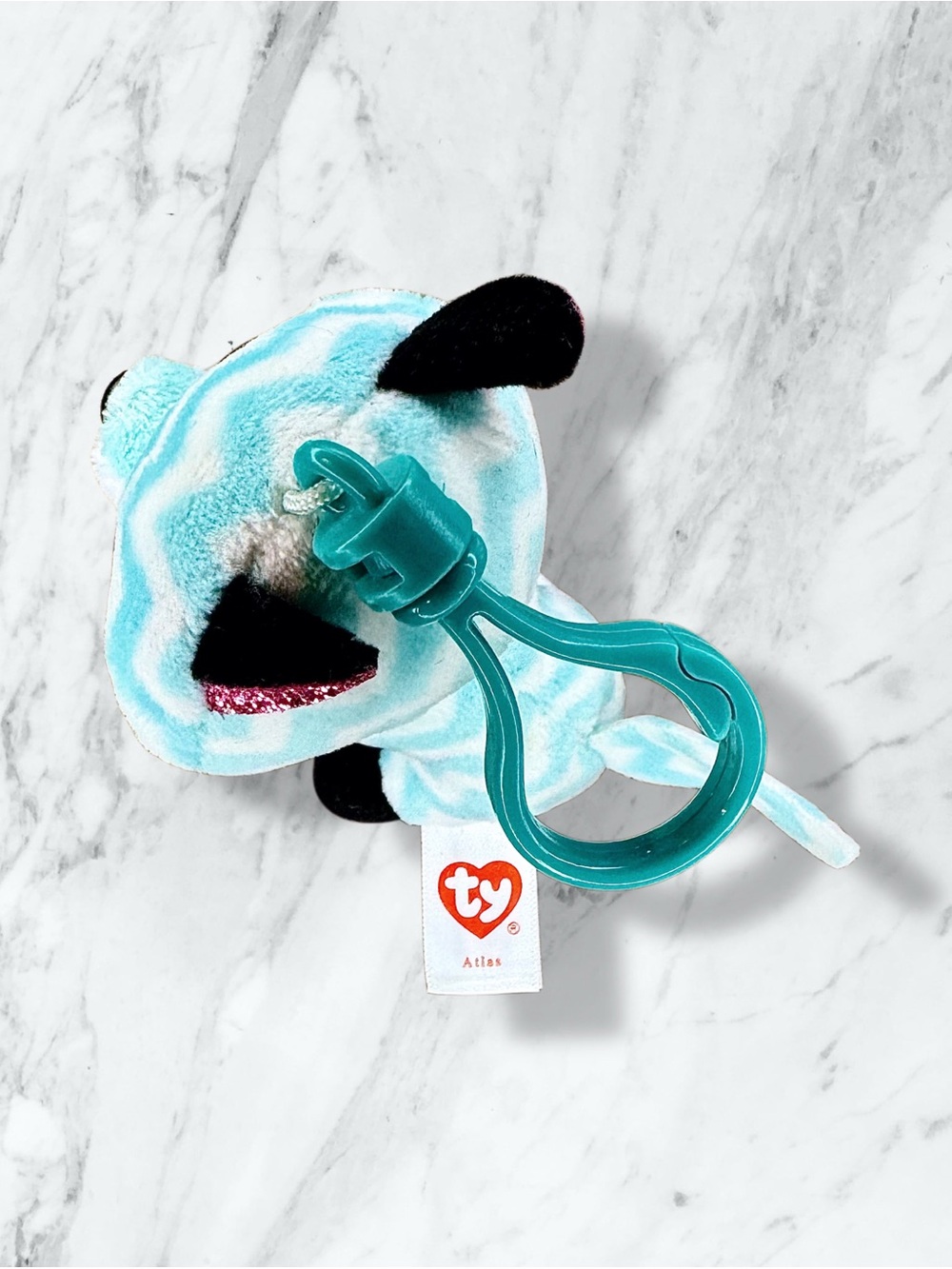 Ty Aqua & White Striped Arctic Fox Clip Plush - Picture 3 of 4